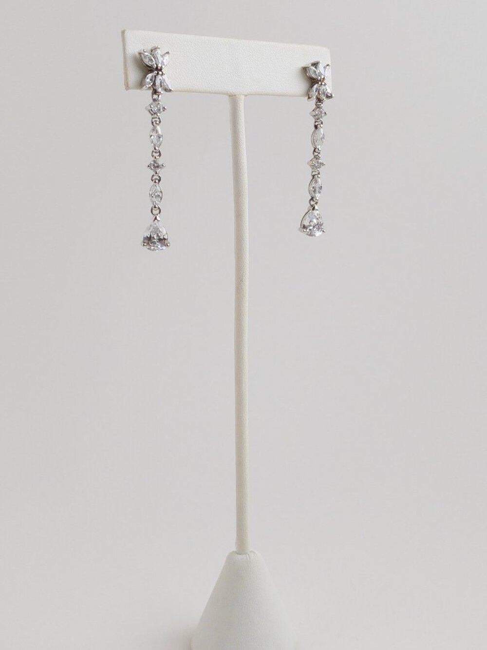 Sterling Silver 925 Italy CZ Drop Dangle Earrings Marquise Pear Bridal